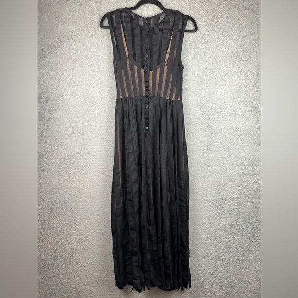 Tracy Reese Evening Dress Womens 4 Black Pleated Illusion Striped Knit Maxi - Picture 2 of 10